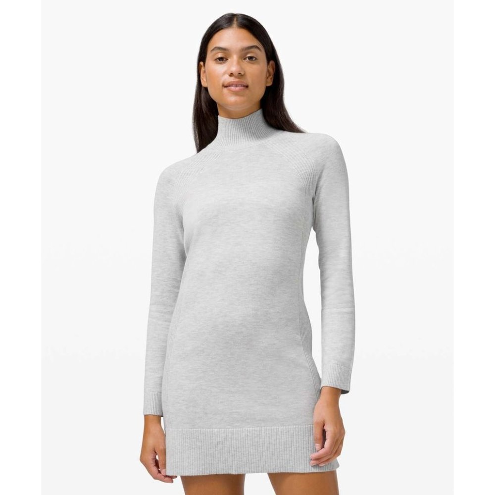 Lululemon Women's Keep it Cozy Silk Blend High Neck Knit Dress - Light Grey